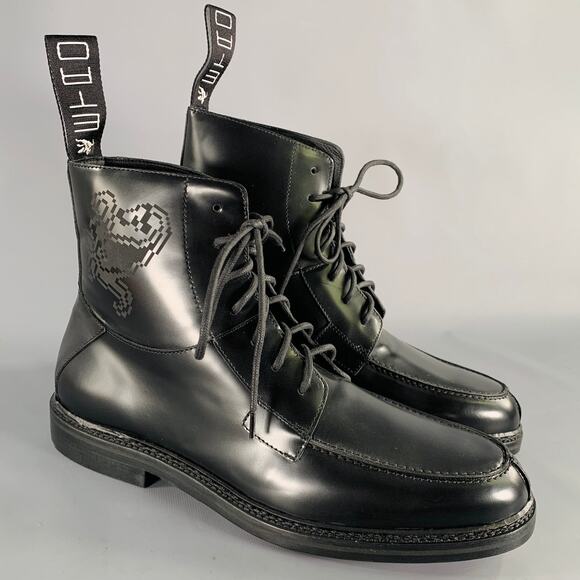 ETRO Size 12 Black Leather Pixel Art Lace-Up Boots main image 5